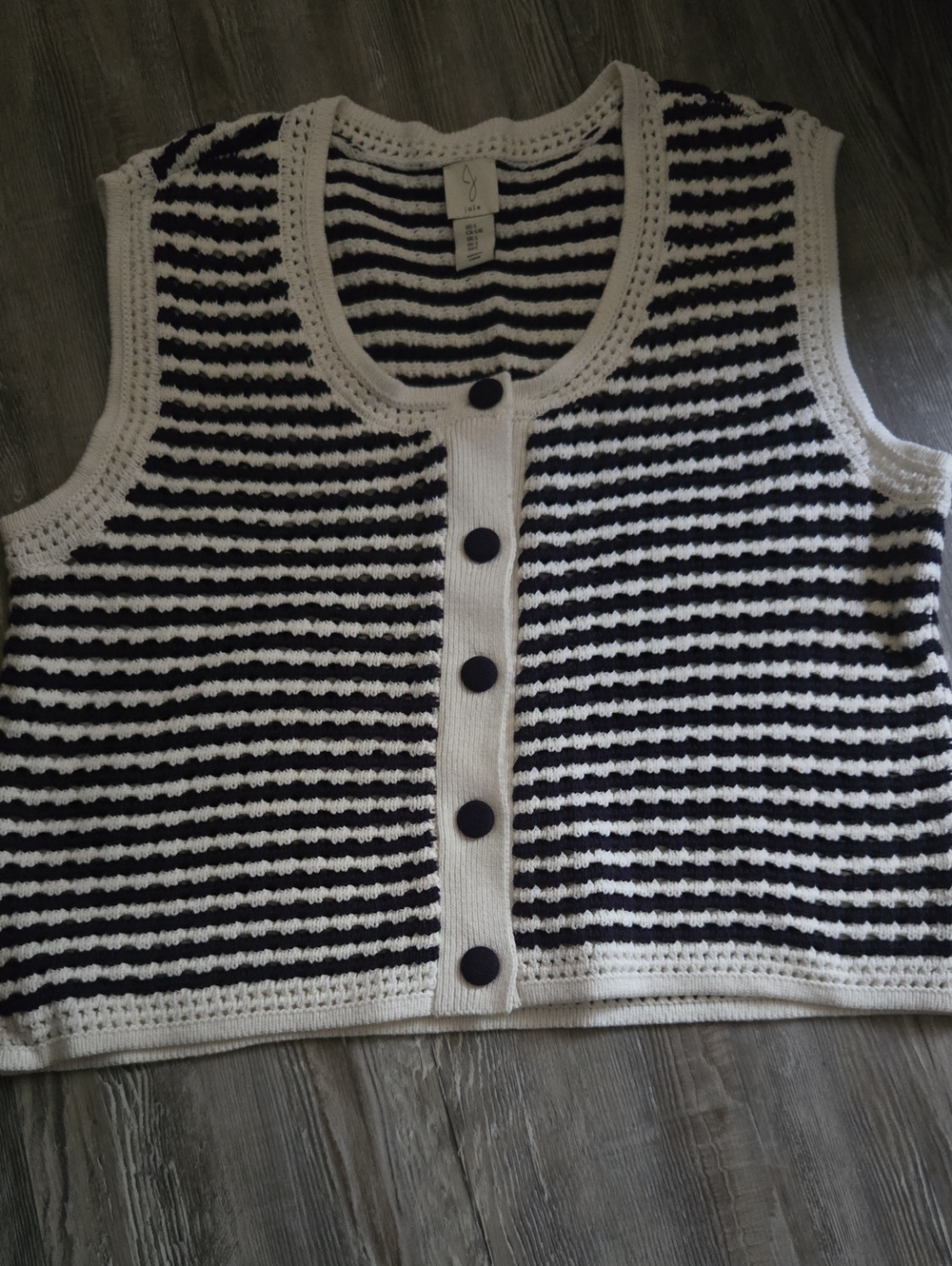 Joie Black & White Striped Sleeveless Knit Button-Front Vest